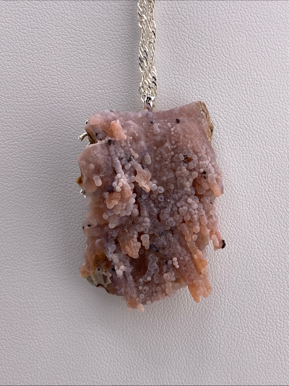 Pink Grape Agate Necklace - Raw Botryoidal Chalcedony - Rare Earth Statement Pen